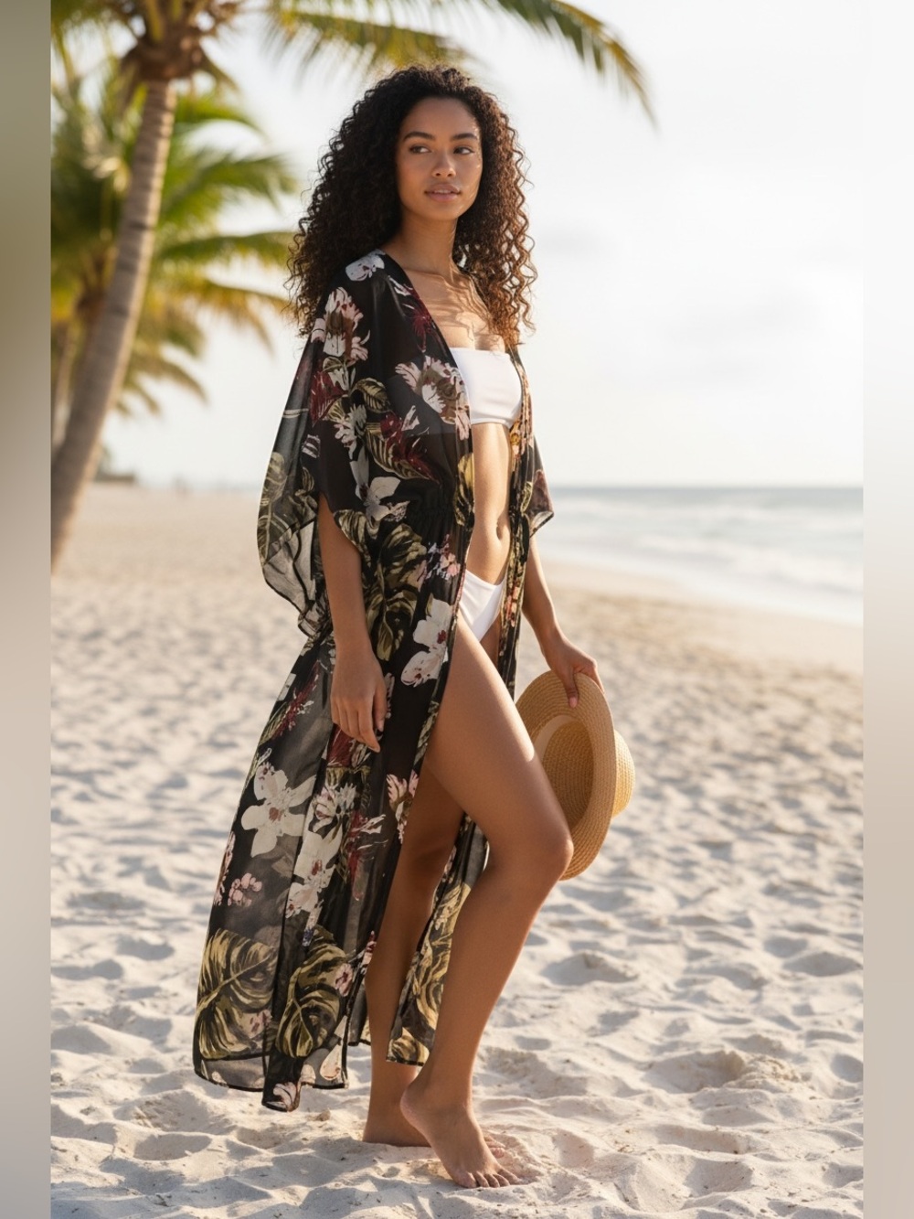 Walter Baker Sheer Floral Kimono Duster Maxi Cover Up OS Boho Resort